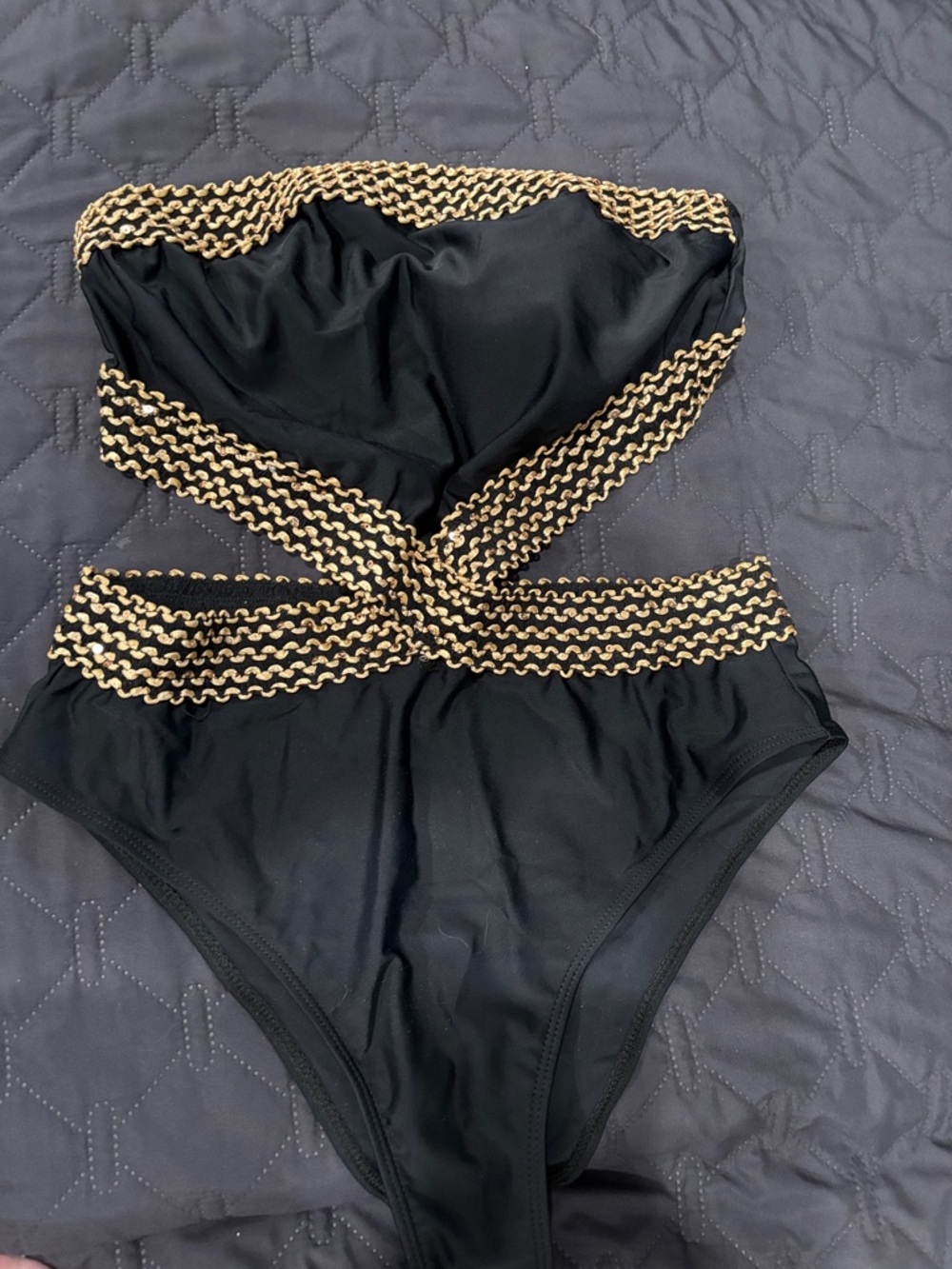 Add Bling with this Beautiful Women's Stitch Detail Strapless One Piece Swimsuit
